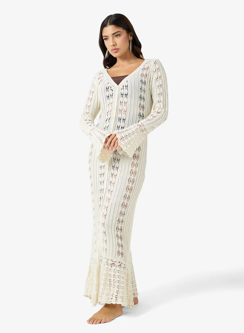 Ginger V Neck Crochet Beach Dress with Slit